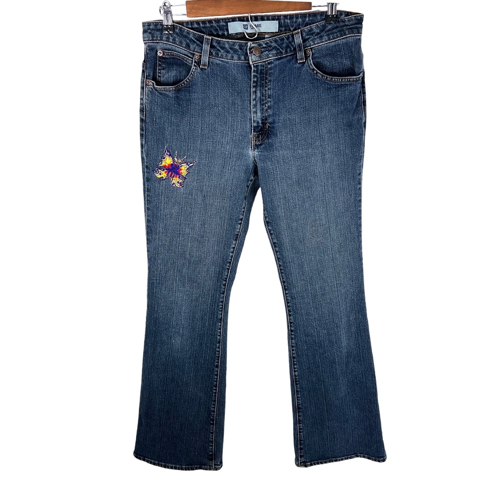 Gap Flare Stretch Y2K Jeans Womens 12R Blue Denim Butterfly Embroidered Mid Rise